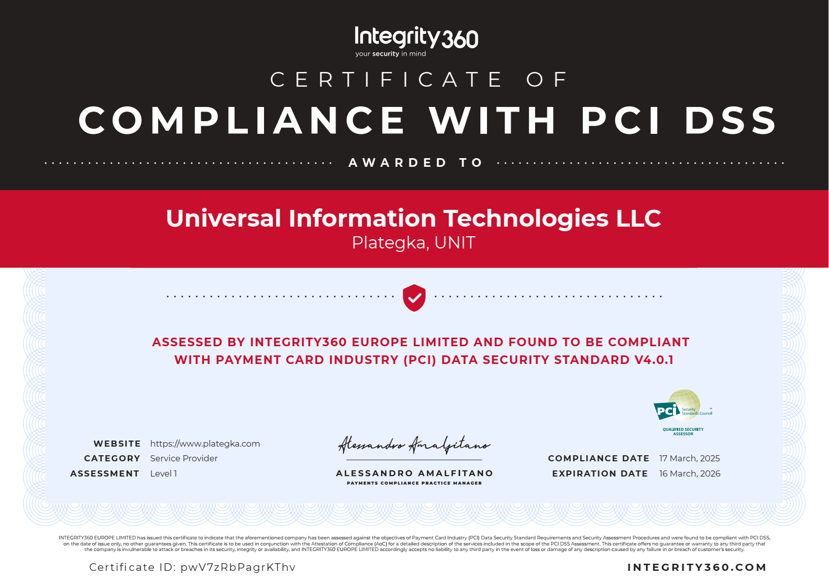 Сертифікат PCI DSS v4.0.1